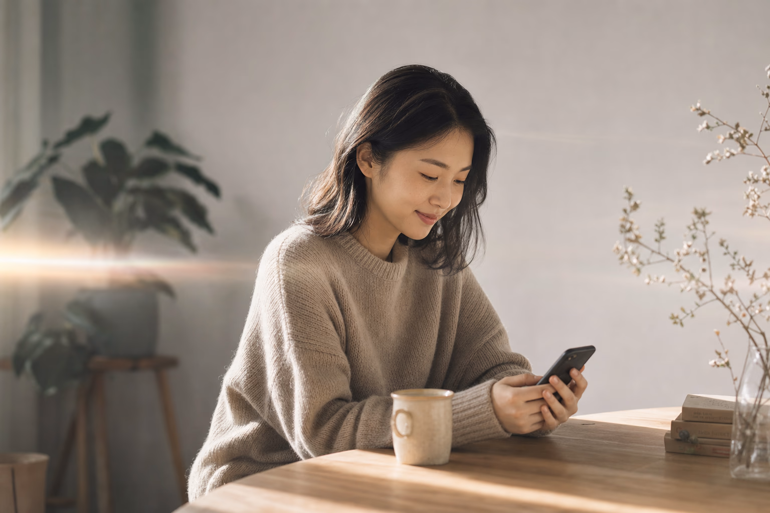 Woman using her phone, staying connected wherever she is